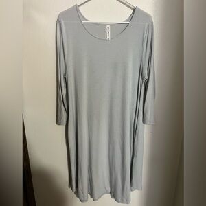ZENANA Classic Casual Long Sleeve Swing Dress with Pockets Grey Women's Sz XL
